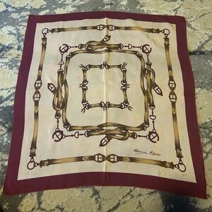 Etienne Aigner 100% silk scarf, 33” x 33”, light & dark blue with yellow. EUC.